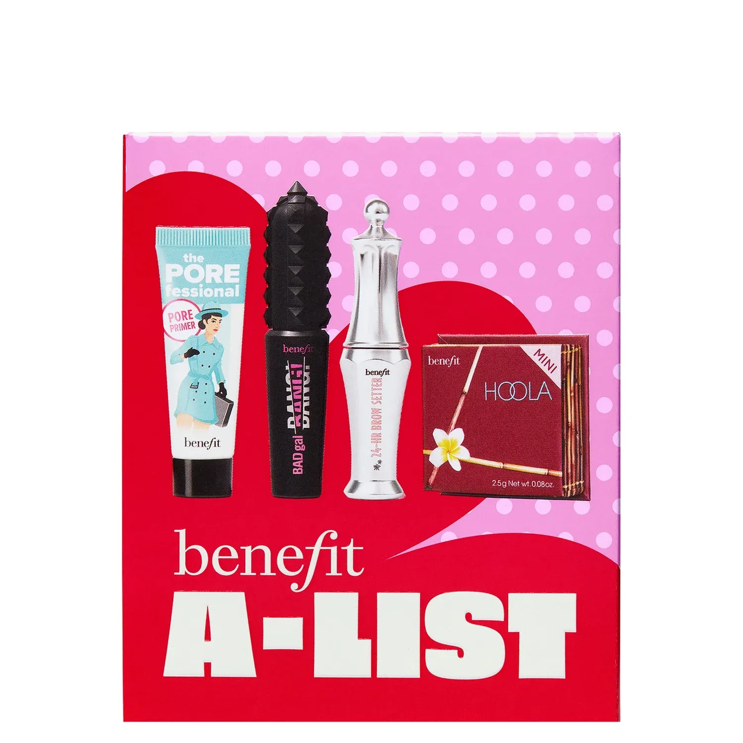 BENEFIT A-LIST FULL GLAM KIT: BADGAL BANG MASCARA, HOOLA BRONZER, POREFESSIONAL PRIMER AND 24HR BROW SETTER GIFT SET
